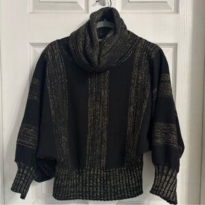 T.Edwards Chic Black and Gold Women's Cowl Neck Sweater Medium Vintage Wool